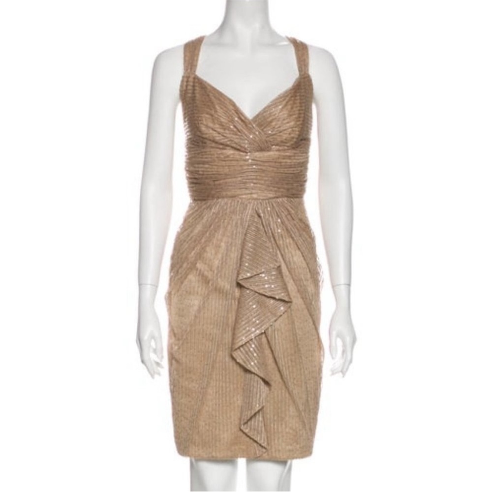 David Meister Gold Sequin Sparkle Sweetheart Cocktail Mini Dress Sz 4